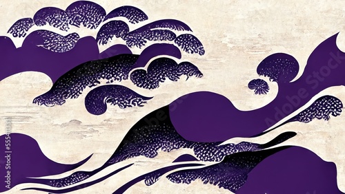 A set of purple organic curves, abstract and striking, retro and elegant, produced by Katsushika Hokusai's Ukiyo-e style Japanese traditional and graphic design Ai