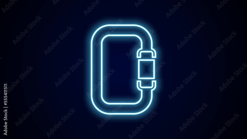 Glowing neon line Carabiner icon isolated on black background. Extreme sport. Sport equipment. 4K Video motion graphic animation Glowing neon line Carabiner icon isolated on black background. Extreme sport. Sport equipment. 4K Video motion graphic animation