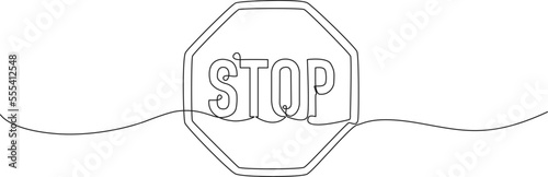 continuous single line drawing of STOP sign, line art vector illustration