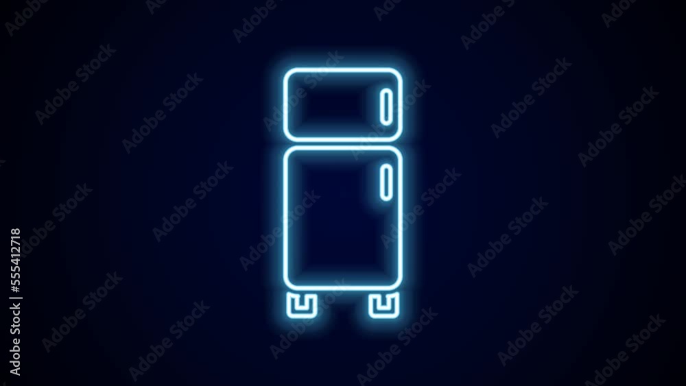 Glowing neon line Refrigerator icon isolated on black background. Fridge freezer refrigerator. Household tech and appliances. 4K Video motion graphic animation Glowing neon line Refrigerator icon isolated on black background. Fridge freezer refrigerator. Household tech and appliances. 4K Video motion graphic animation