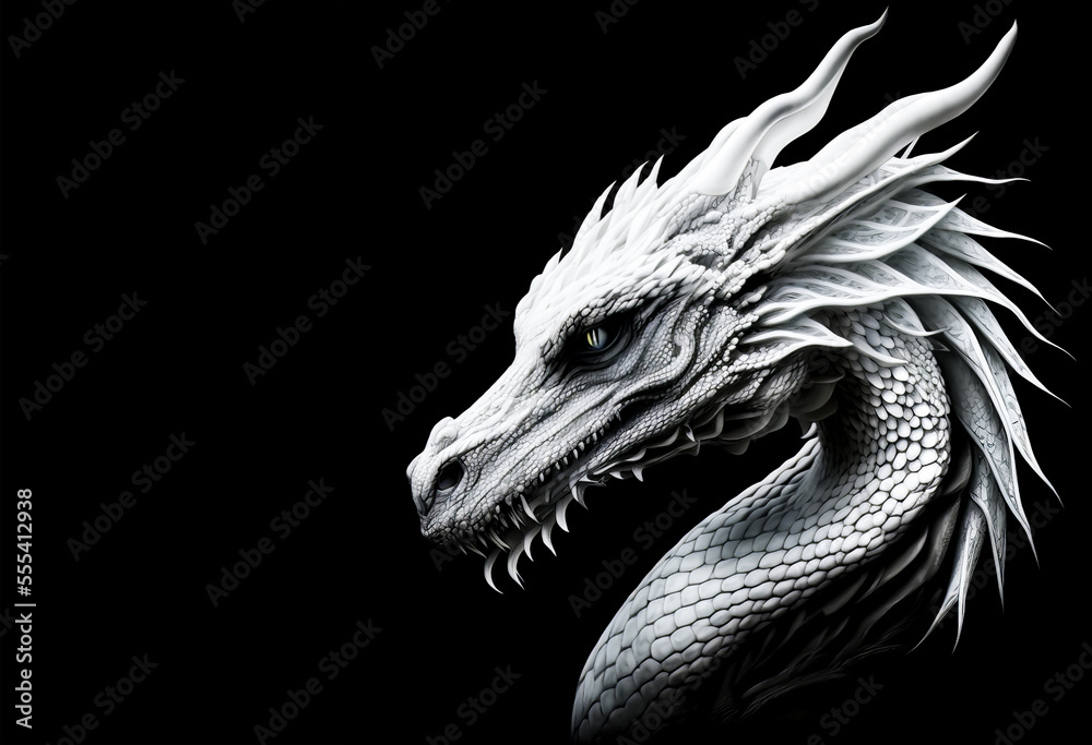 White dragon head on a black background. Generative AI Illistration of ...