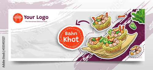 Doodle Hand Drawn Bahn Khot as The Vietnamese Food Social Media Header Background