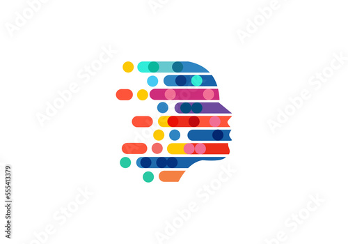 3D color people head silhouette logo initial company icon business logo background illustration