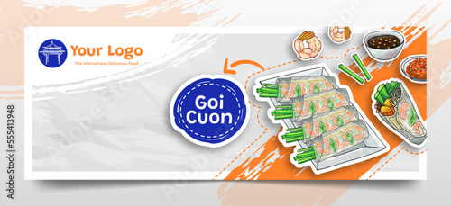 Doodle Hand Drawn Goi Cuon as The Vietnamese Food Social Media Header Background