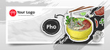 Doodle Hand Drawn Pho as The Vietnamese Food Social Media Header Background
