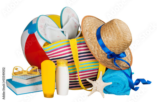 Canvas Print Conceptual a summer fun border, beach items