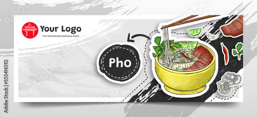 Doodle Hand Drawn Pho as The Vietnamese Food Social Media Header Background