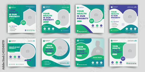 Medical healthcare service Social Media Post Template, hospital clinic promotion web banner, medical social media post, business promotion banner for doctor, medical social media post set