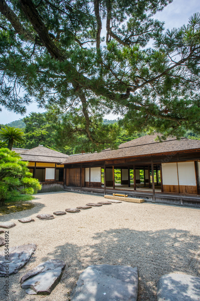 香川 栗林公園にある掬月亭の美しい和風建築