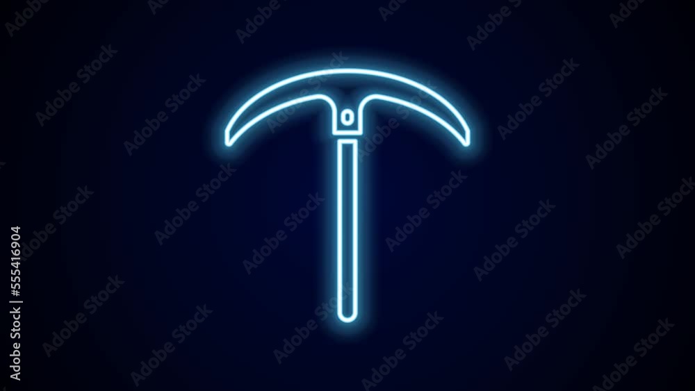 Glowing neon line Pickaxe icon isolated on black background. 4K Video motion graphic animation Glowing neon line Pickaxe icon isolated on black background. 4K Video motion graphic animation