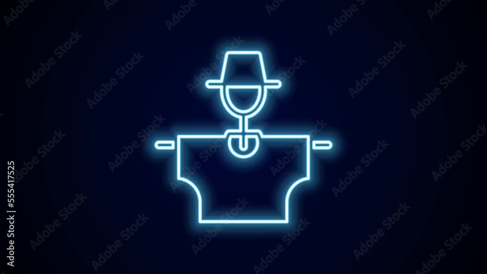 Glowing neon line Scarecrow icon isolated on black background. 4K Video motion graphic animation Glowing neon line Scarecrow icon isolated on black background. 4K Video motion graphic animation