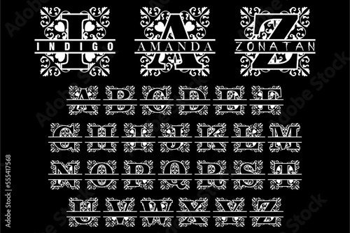 vector design split monogram letter full alphabet for print
