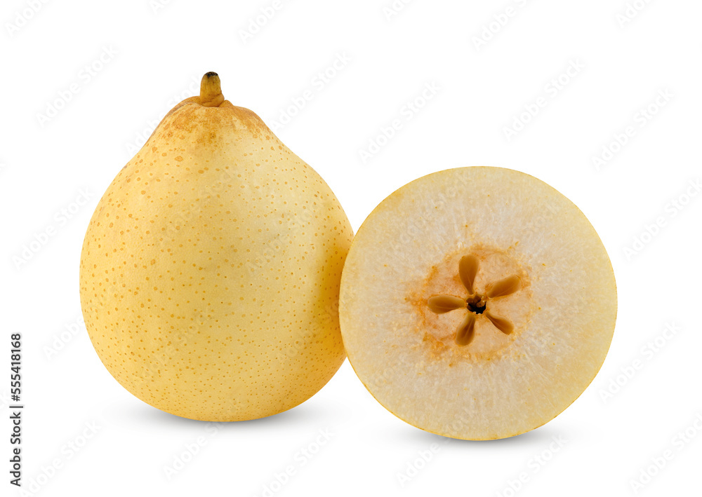 Fresh yellow pear fruit isolated on the white background