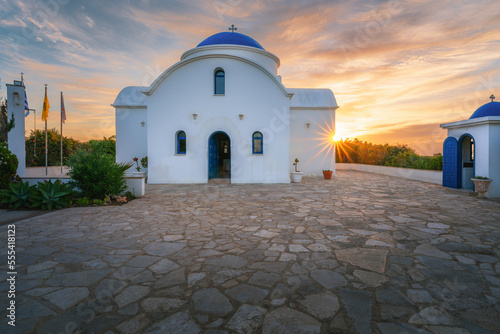 Sunrise at  Church of St Nicholas on a shore closeup in Paphos, Cyprus photo
