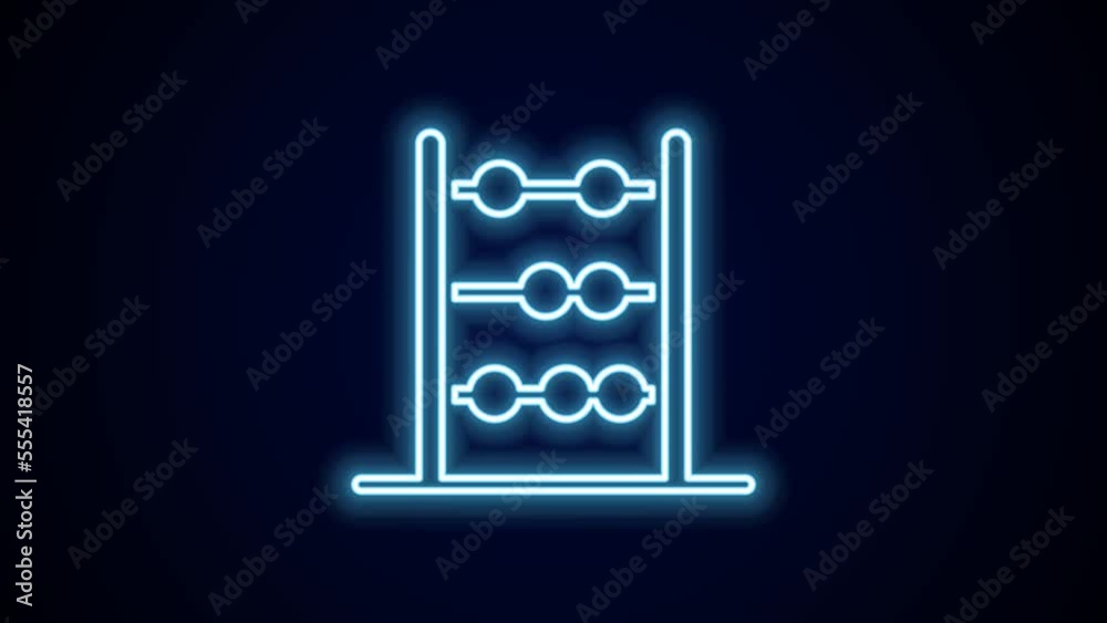 Glowing neon line Abacus icon isolated on black background. Traditional counting frame. Education sign. Mathematics school. 4K Video motion graphic animation