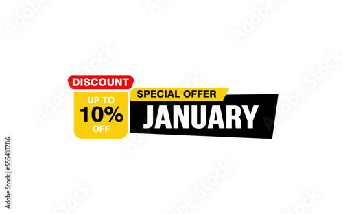 10 Percent JANUARY discount offer, clearance, promotion banner layout with sticker style. © D'Graphic Studio