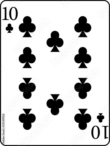 Clubs ten. A deck of poker cards.