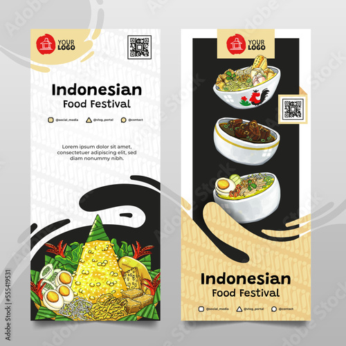 Doodle Hand Drawn Indonesian Food Festival Vertical Banner Collection