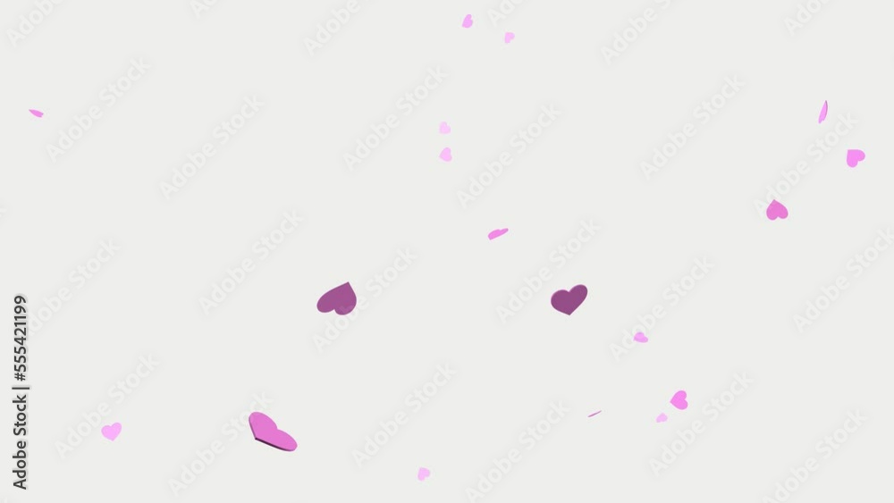 Explosion of pink hearts on a white background. Heart confetti. Festive effect for Valentine's Day. 3D animation Explosion of pink hearts on a white background. Heart confetti. Festive effect for Valentine's Day. 3D animation