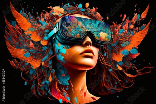 Woman with VR headset exploring the metaverse. Generative ai