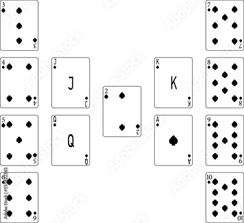 Playing cards. Black spade cards. Vector illustration.