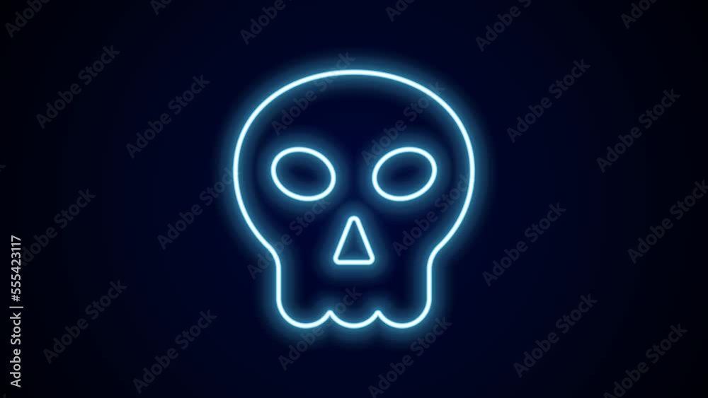 Glowing neon line Skull icon isolated on black background. Happy Halloween party. 4K Video motion graphic animation Glowing neon line Skull icon isolated on black background. Happy Halloween party. 4K Video motion graphic animation