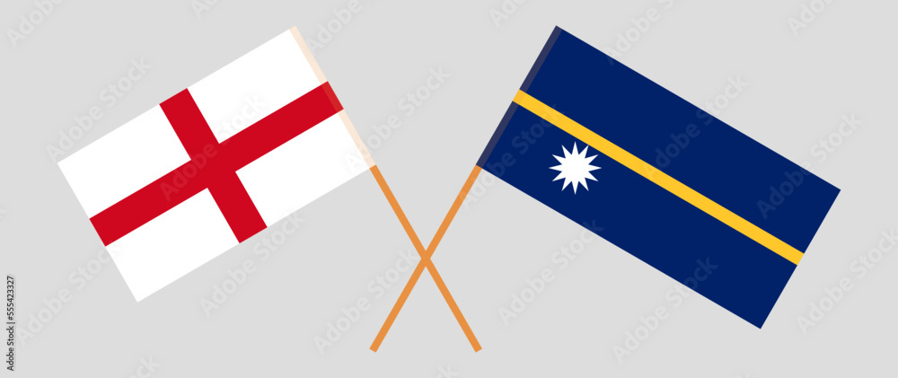 Crossed flags of England and Nauru. Official colors. Correct proportion