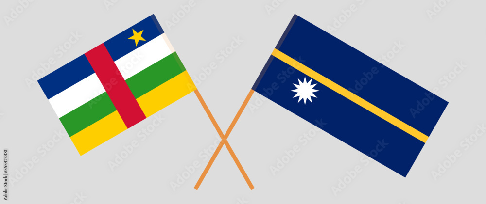 Crossed flags of Central African Republic and Nauru. Official colors. Correct proportion