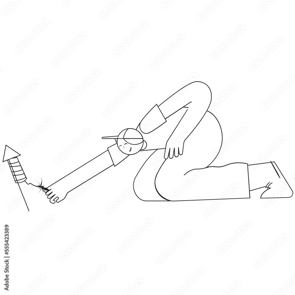 Obraz premium Set Off Fireworks New Year Outline 2D Illustration