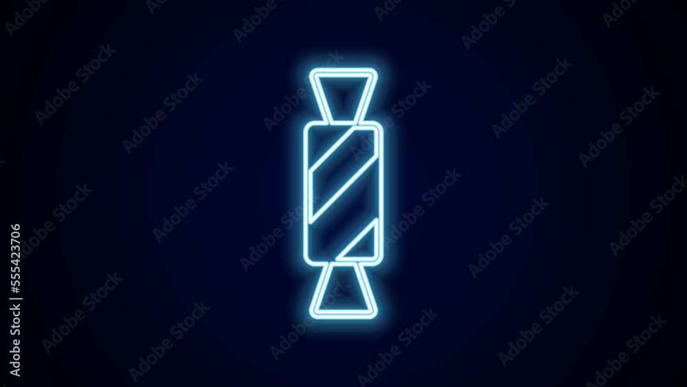 Glowing neon line Candy icon isolated on black background. Happy Halloween party. 4K Video motion graphic animation Glowing neon line Candy icon isolated on black background. Happy Halloween party. 4K Video motion graphic animation