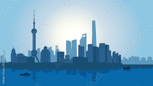 Canvas Print city skyline shanghai silhouette bleu