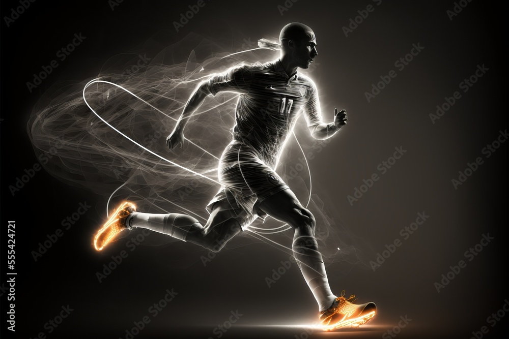 Obraz premium Soccer player with light trails. Generative ai