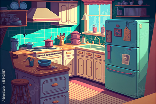 kitchen interior background cartoon style generated ai