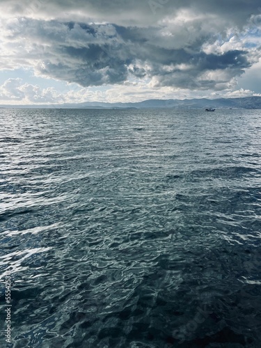 cloudy seascape, sea view, deep blue sea background