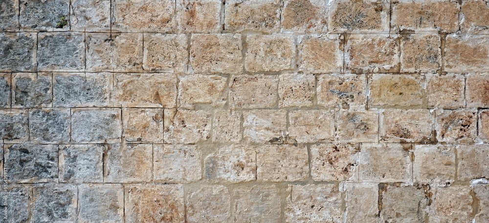 Grunge Stonewall Beautiful  Brickwork Construction  Textured Pattern Background Outdoor Horizontal Photo