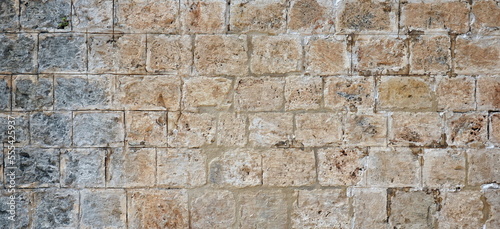 Grunge Stonewall Beautiful Brickwork Construction Textured Pattern Background Outdoor Horizontal Photo