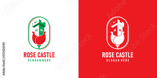 Rose and castle combination logo design