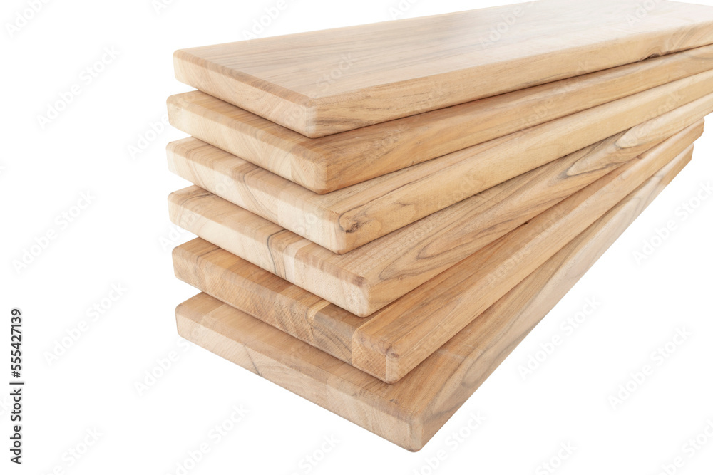 Wooden boards, a board with a seamed edge for building a house and interior decoration, on an isolated white