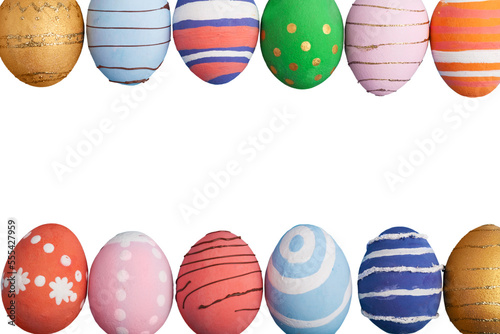 Photography The row of colorful easter eggs on the desk