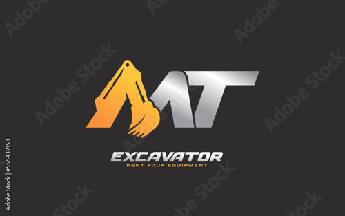 MT logo excavator for construction company. Heavy equipment template vector illustration for your brand.