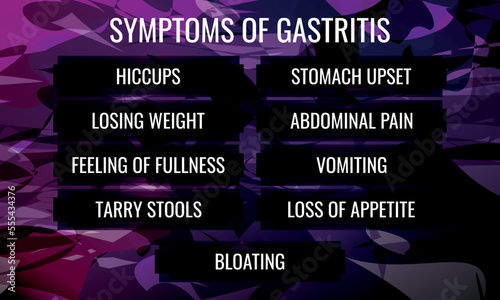 symptoms of Gastritis. Vector illustration for medical journal or brochure.