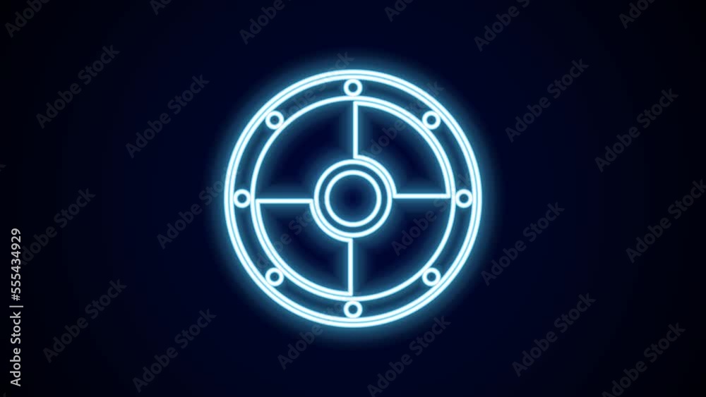 Glowing neon line Round wooden shield icon isolated on black background. Security, safety, protection, privacy, guard concept. 4K Video motion graphic animation Glowing neon line Round wooden shield icon isolated on black background. Security, safety, protection, privacy, guard concept. 4K Video motion graphic animation
