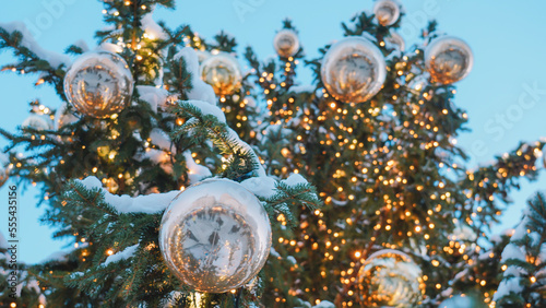 Snowy Christmas tree toys backdrop