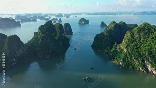 Aerial view of Vietnam at Halong bay and blue sky photo