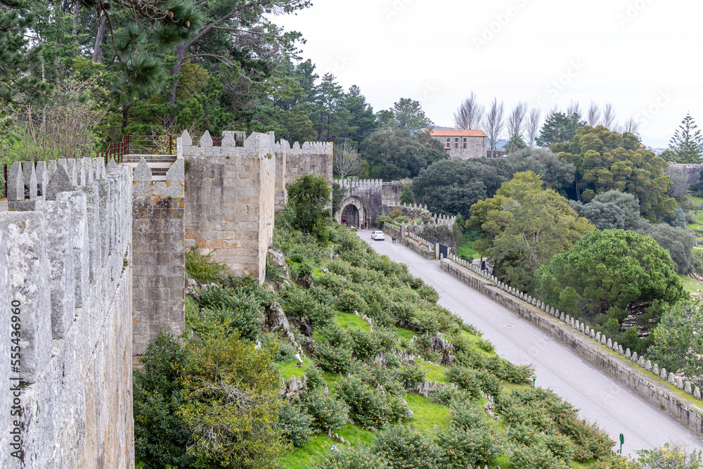 Baiona, Spain - December 05, 2022: details of the old castle of Monterreal today converted into a public park in the city of Baiona, Spain