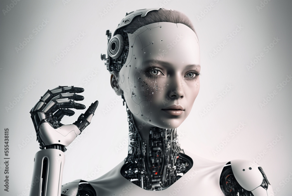 Generative Ai Illustration Sci Fi Futuristic Humanoid Robot Stock