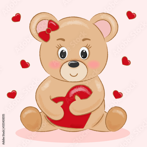 cute bear on a light background with hearts