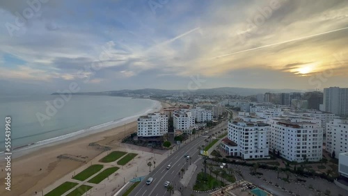 Panoramic view over the buildings downtown Tanger in Morocco