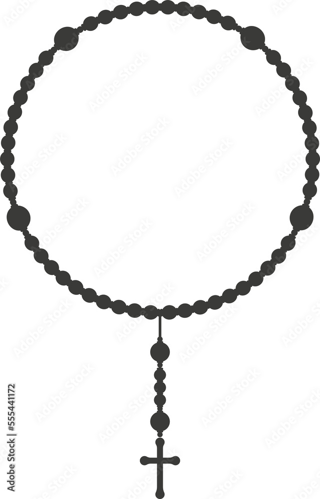 Fototapeta premium Rosary beads silhouette. Prayer jewelry for meditation. Catholic chaplet with a cross. Religion symbol. 