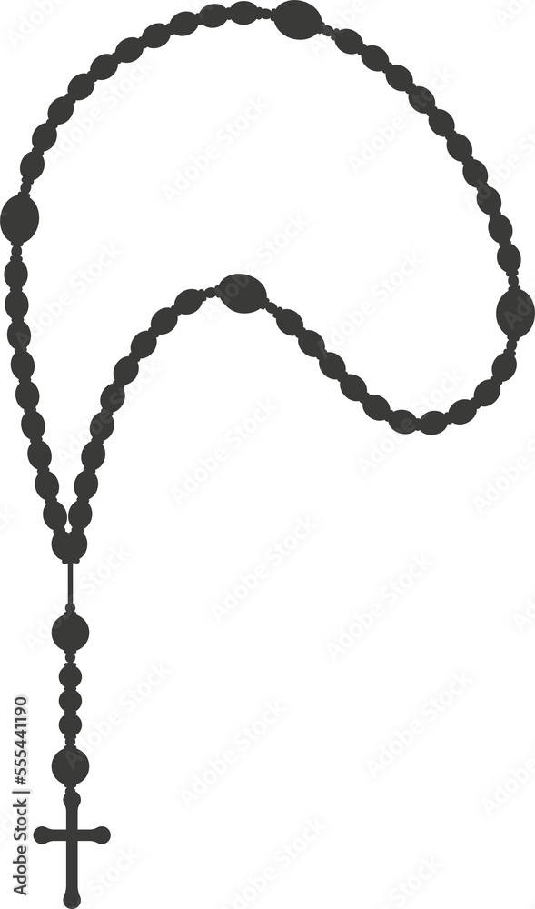 Fototapeta premium Rosary beads silhouette. Prayer jewelry for meditation. Catholic chaplet with a cross. Religion symbol. 